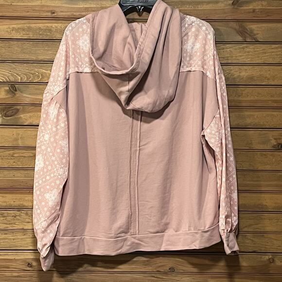 UMGEE French Terry Bandana Hoodie Women’s Size L Mixed Print Raw Seams Loose Fit - Picture 8 of 12